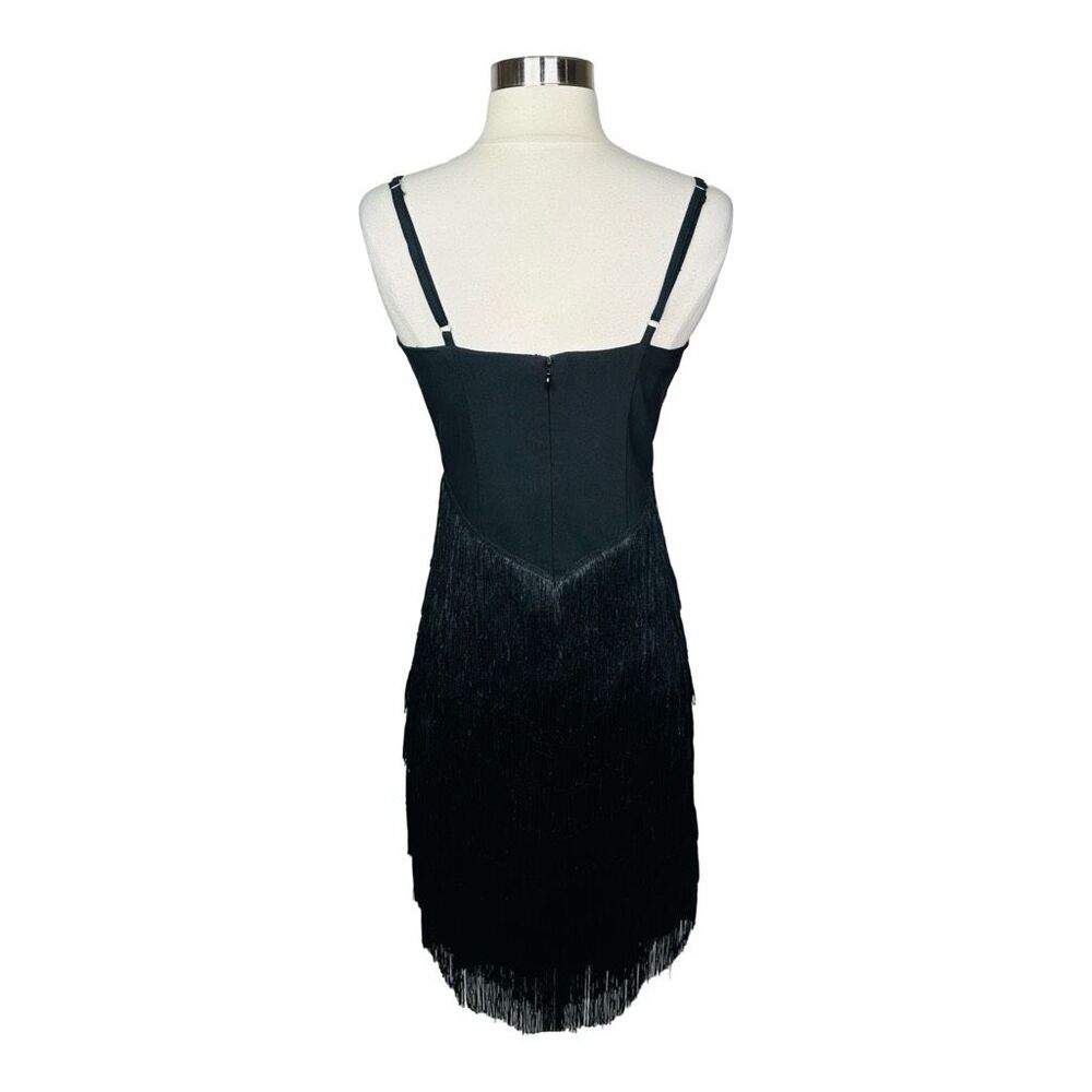 Unique Vintage Black Chevron Fringe Pencil Dress - Size Medium - Picture 5 of 7